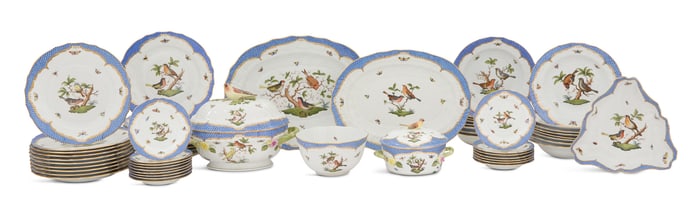 Herend Rothschild Bird Blue Border Dinnerware