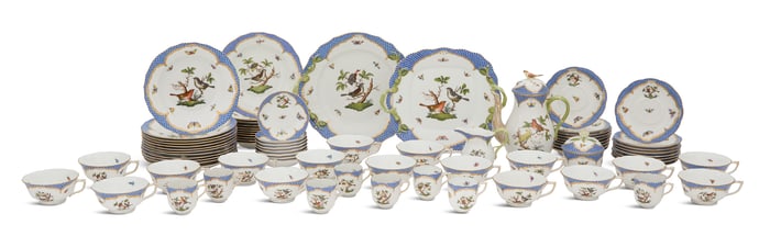 Herend Rothschild Bird Blue Border Dessertware