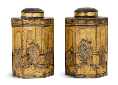 Pair of English Regency Tole Tea Canisters
