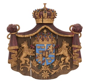 Painted Wooden Heraldic Plaque