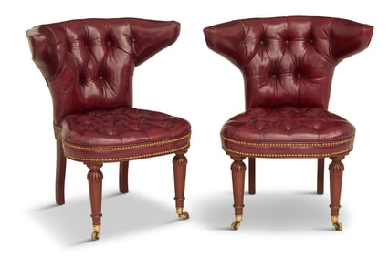 Mahogany and Leather Gaming or Library Chairs