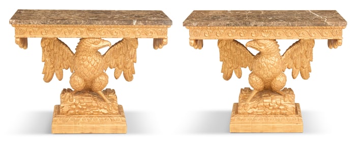 Pair of Giltwood and Marble-Top Side Tables