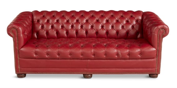 Red Leather Chesterfield Sofa