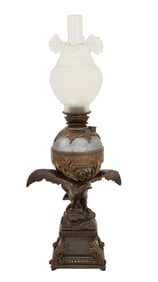 Rare English Patinated and Silvered Banquet Lamp