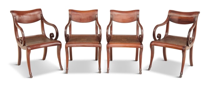 Suite of Four Regency-Style Mahogany Armchairs