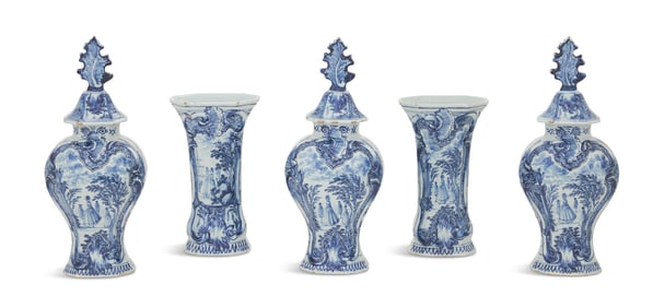 Five-Piece Delft Pottery Garniture Set