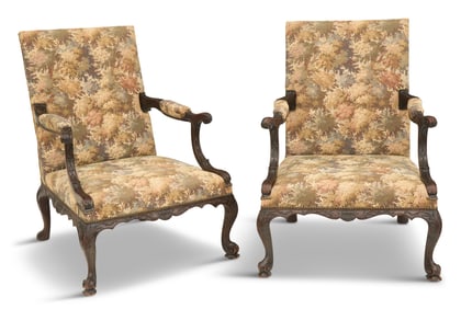 Rare Pair of George II Mahogany Library Armchairs
