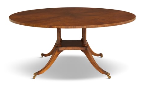Regency-Style Yew Wood Pedestal Dining Table
