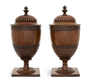 Pair of George III-Style Mahogany Knife Urns