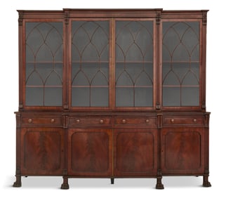 Fine William IV Mahogany Breakfront Bookcase