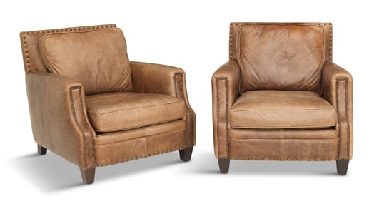 Pair of Brown Leather Club Chairs