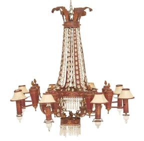 Rare French Red Tole Chandelier
