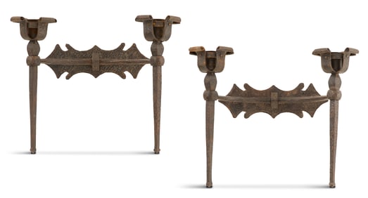 Pair of Patinated Metal Sconces
