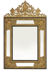 Brass and Ebonized Cushion Mirror