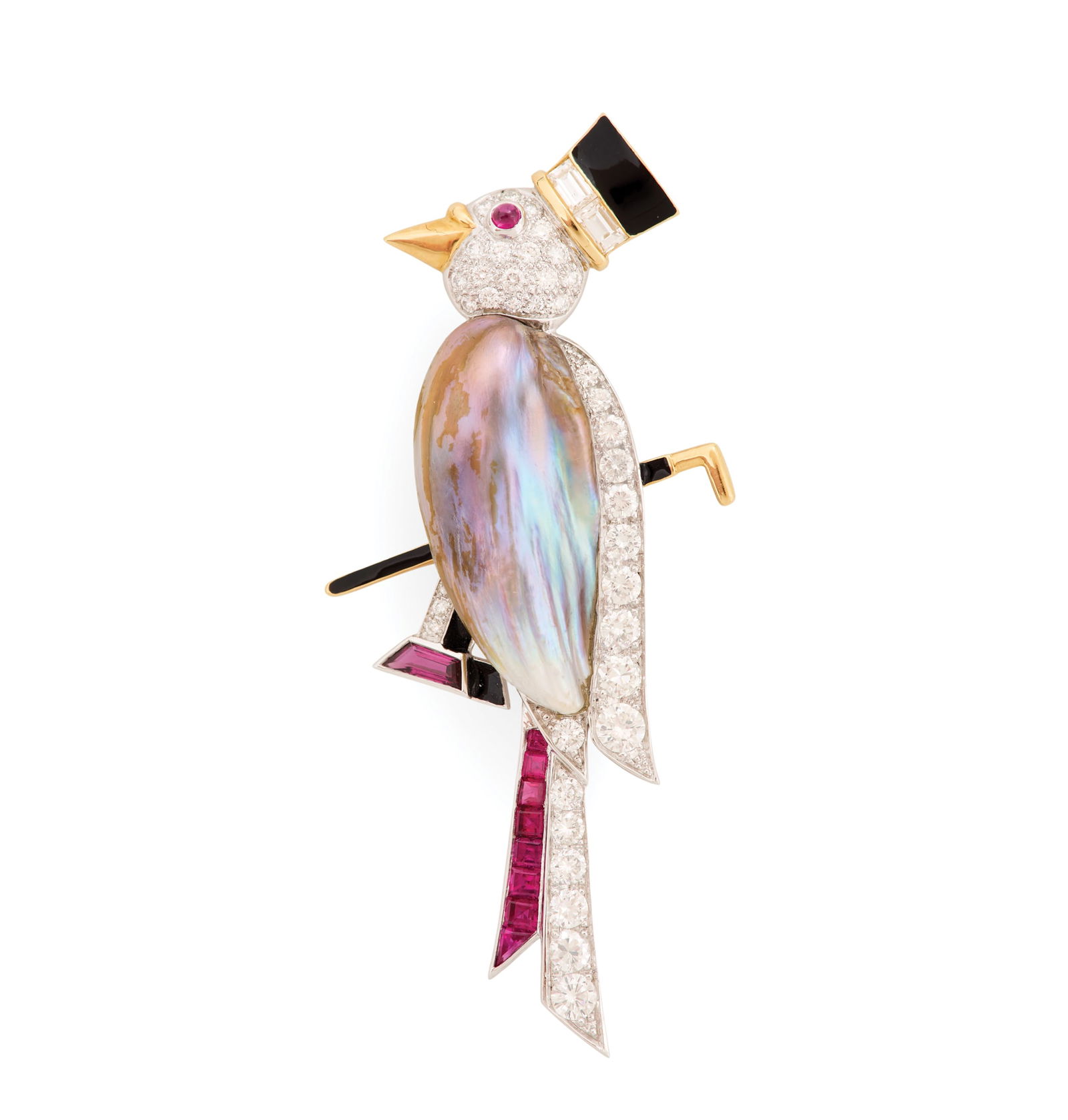Diamond, Ruby and Pearl Bird Brooch