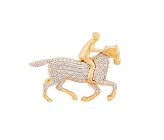 Diamond Horse and Jockey Brooch