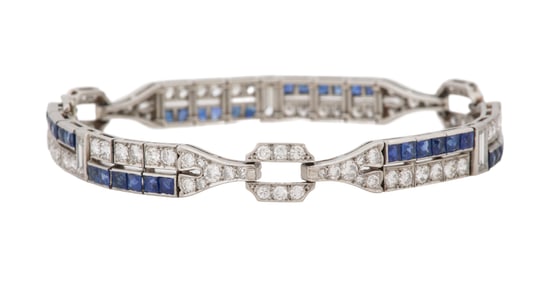 Fine Art Deco Diamond and Sapphire Bracelet