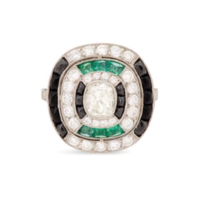 Diamond, Emerald and Onyx Ring