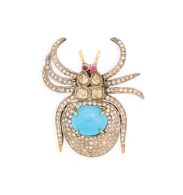 Turquoise and Diamond Spider Pendant/Brooch