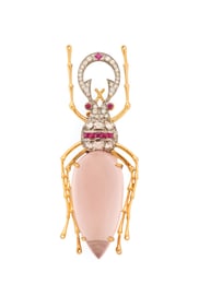 Rose Quartz and Diamond Bug Pendant/Brooch