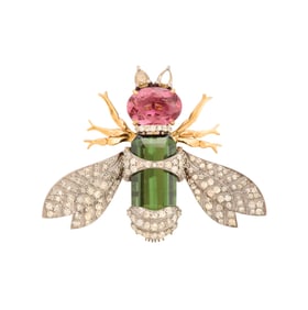 Tourmaline and Diamond Bug Brooch