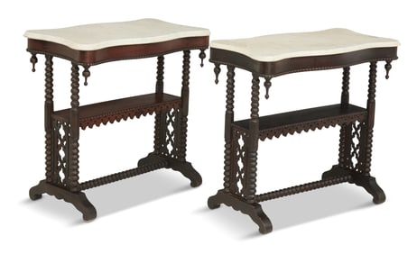 Gothic Revival Rosewood Marble-Top Tables