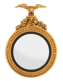 Monumental American Giltwood Convex Mirror