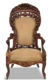 Rare American Rococo Revival Rosewood Armchair