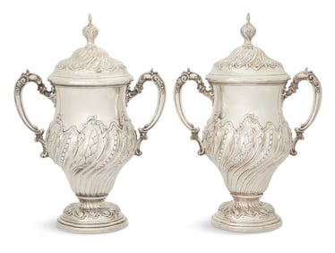 Impressive Pair of American Sterling Covered Urns