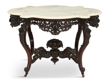 Laminated Rosewood Marble-Top Center Table