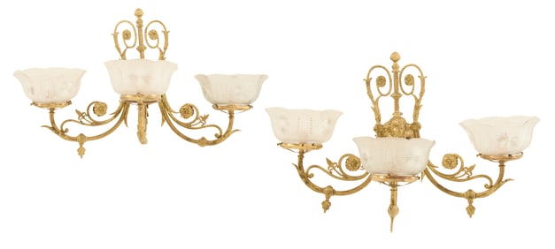 Pair of American Aesthetic Brass Gas Sconces