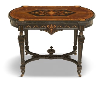 American Ebonized and Inlaid Center Table