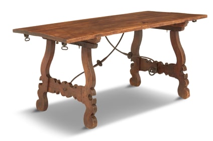 Walnut and Wrought Iron Table