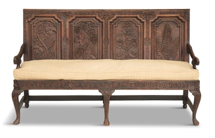 English Carved Oak Settee