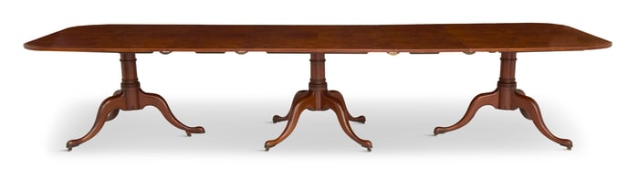 Burl Walnut Triple Pedestal Dining Table