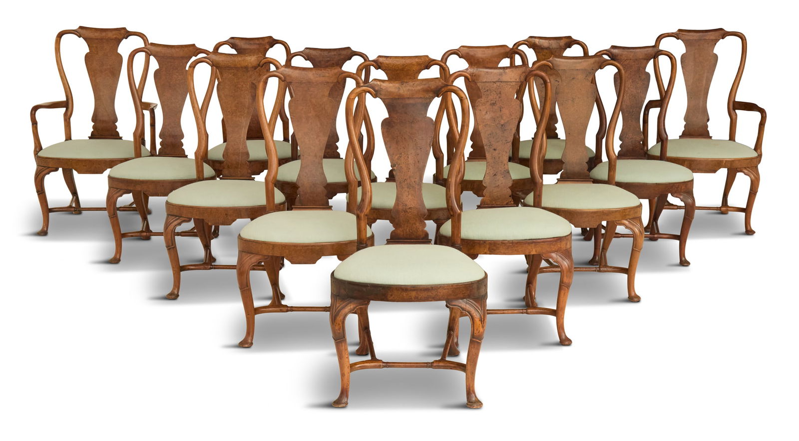 Fourteen George II Burl Walnut Dining Chairs (1 of 3)
