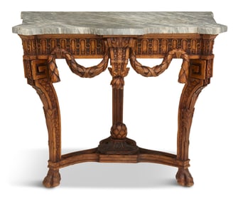 Louis XVI Walnut and Marble-Top Console