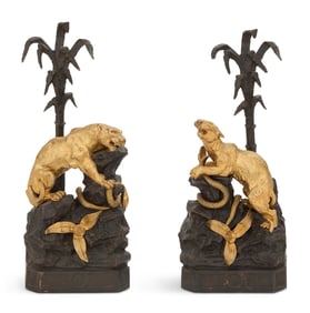 Pair of Bronze Dore et Patine Figural Chenets