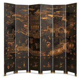 Chinese Black-and-Gold-Lacquered Screen