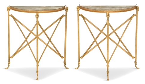 Pair of Bronze and Marble-Top Console Tables