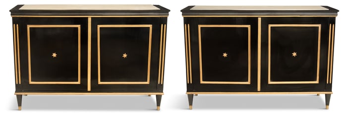 Pair of French Maison Jansen Marble-Top Cabinets