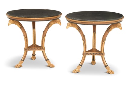 Pair of Parcel-Giltwood and Marble-Top Gueridons