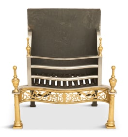 Edwardian Steel, Brass and Iron Fireplace Grate