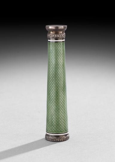 Continental Tapered Enamel Seal: Continental Tapered Enamel Seal, fourth quarter 19th century, engraved with the cypher "BE", and having molded bezels on the upper and lower edges, h. 4".