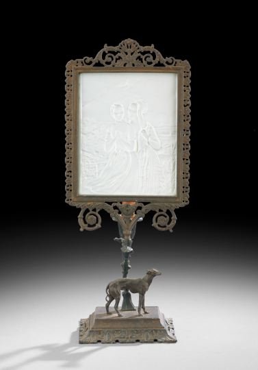 Lithophane Portrait of a Mother and Daughter: German Lithophane Portrait of a Mother and Daughter, second quarter 19th century, the frame and base composed of iron and patinated bronze, attributed to the Royal Prussian Iron Foundries in Berlin, t