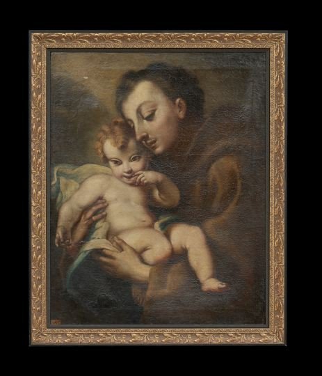 Continental School (19th Century): Continental School (19th Century), "St. Joseph and Christ Child", oil on canvas, unsigned, 26" x 21". Framed.