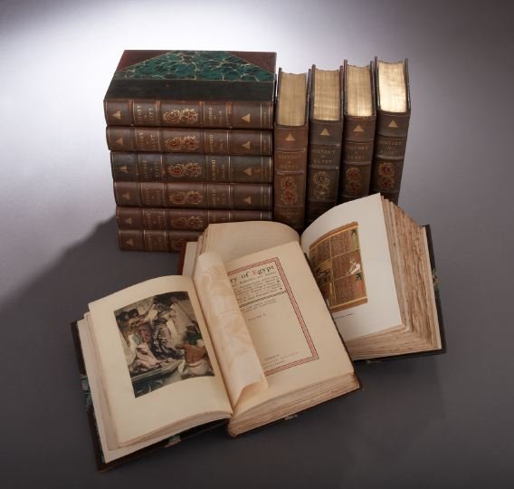Maspero & Rappoport's "History of Egypt": Gaston Maspero (1846-1916) and Angelo S. Rappoport (1871-1950), History of Egypt, London: The Grolier Society, 1903-1904, in twelve volumes, limited edition 317 of 1,000, quarto, in brown half goatski