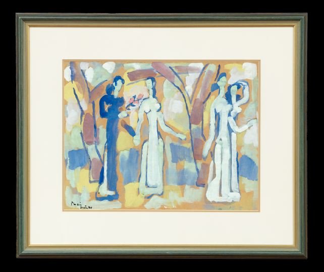 Bui Xuan Phai (Vietnamese, 1920-1988): Bui Xuan Phai (Vietnamese, 1920-1988), "Spring", oil on paper, signed and dated lower left "Phai Xuan 70", sight 15" x 19-3/4". Glazed, matted and framed.
