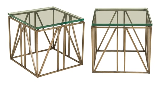 Bronze-Finished Steel and Glass Side Tables