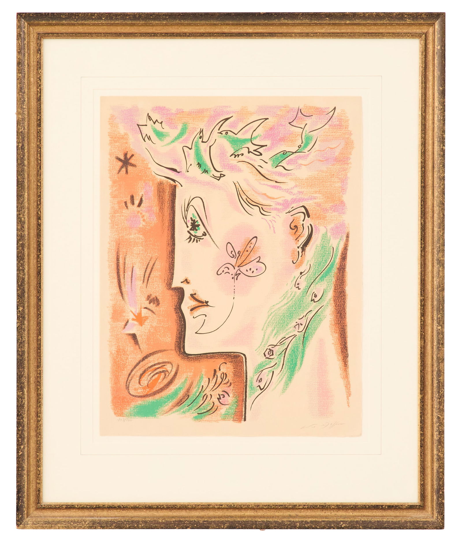 Andre Masson (French, 1896-1987): Andre Masson(French, 1896-1987)"Surrealist Woman"lithograph in colors on wove paperpencil-signed lower right and numbered "113/200" lower left.Float-mounted, matted, glazed and framed.sheet 26" x 19-1